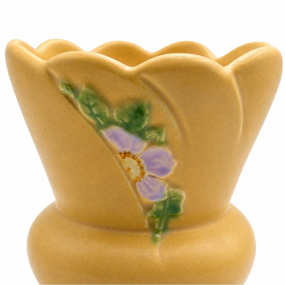Weller Pottery B-4 Vase Vintage Art Deco Scalloped Floral Yellow Ceramic USA - Picture 8 of 10